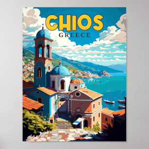 Chios Greece vintage resor illustration Poster