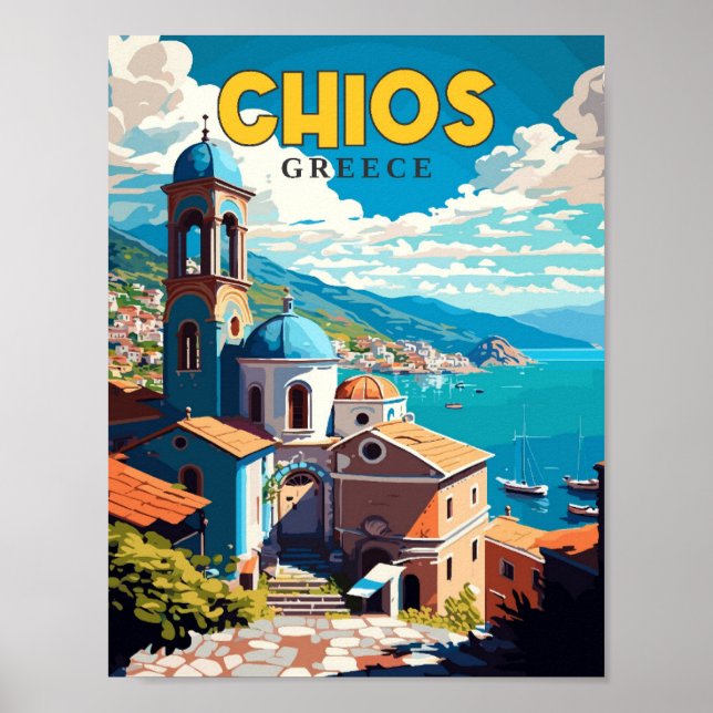 Chios Greece vintage resor illustration Poster (Framsidan)