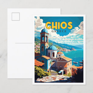 Chios Greece vintage resor illustration Vykort