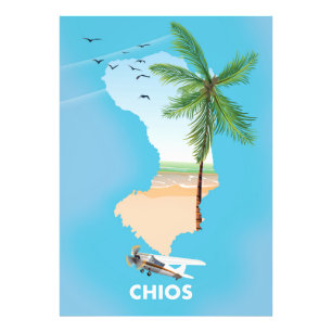 Chios Grekland illustrerade karta. Fototryck
