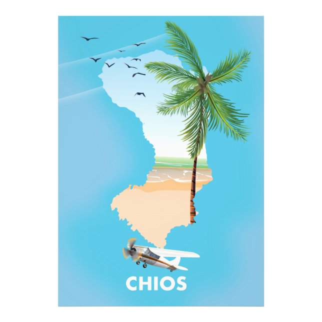 Chios Grekland illustrerade karta. Fototryck (Framsidan)