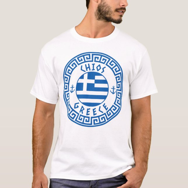 Chios och Greece Flagga Manar White T Shirt (Framsida)
