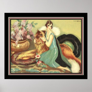 Chiostri 1920's Deco "Girl & Her Hund" Skriv ut 16 Poster