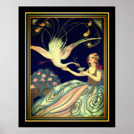 Chiostri Art Deco "Girl & Peacock" Skriv ut Poster