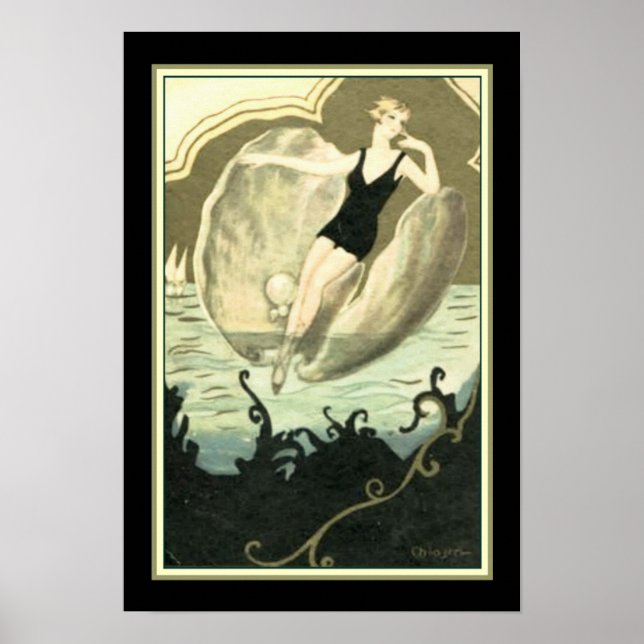 Chiostri Deco "Swimmer in a Clam Snäcka" 13x19 Poster (Framsidan)