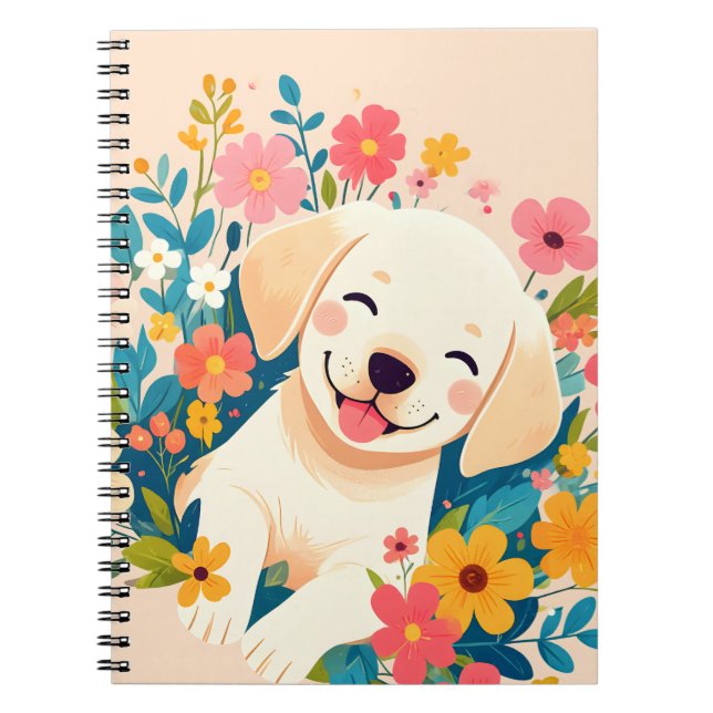 chiot labrador jaune au milieu des fleurs anteckningsbok (Framsidan)