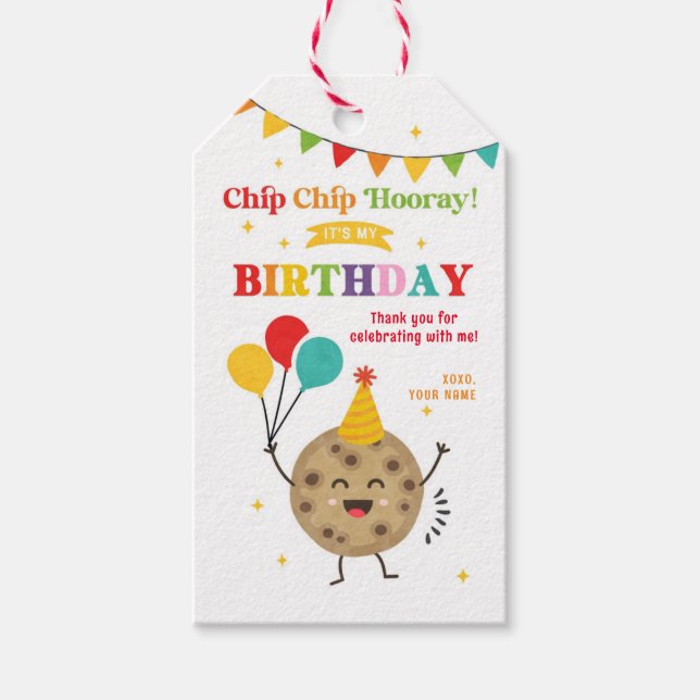 Chip Chip Hooray Birthday Cookie Bag Treat Märkre Presentetikett (Framsidan)