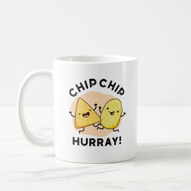 Chip Chip Hooray Funny Lycklig Crisps Pun Kaffemugg (Vänster)