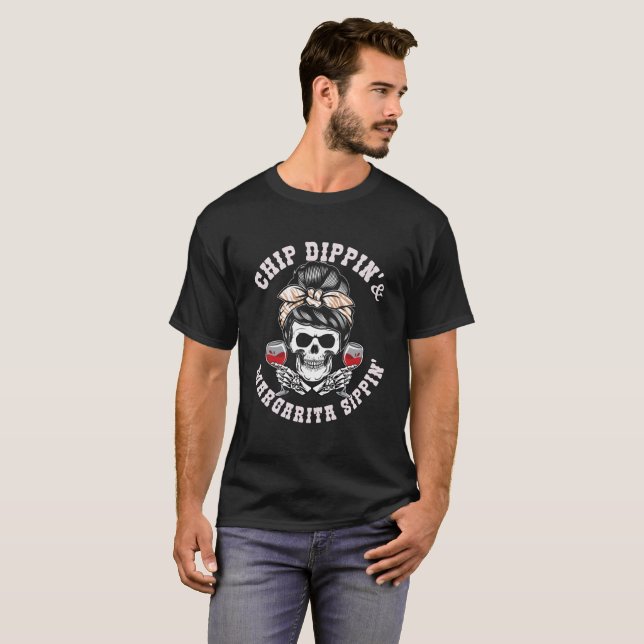 Chip Dip Och Margarita Klunk Klunk Vin T Shirt (Hel framsida)