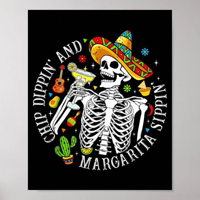 Chip dippande margarita sippande rolig skelett cin poster (Framsidan)
