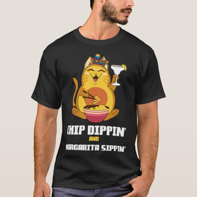 Chip Dippin Margarita Sippin Cat Alcohol Cocktail  T Shirt (Framsida)