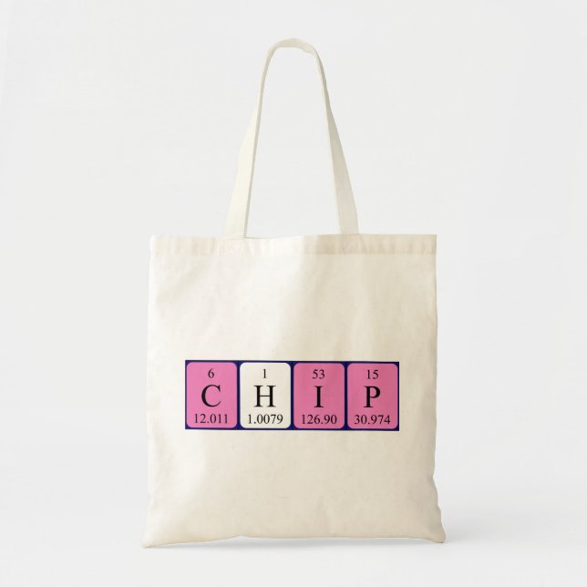 Chip med periodisk påse mellan bord och namn tygkasse (Framsidan)