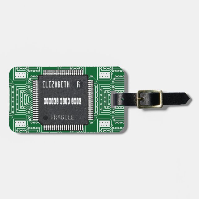 Chip på tryckt kretskort med ditt namn bagagebricka (Horisontell Framsida)