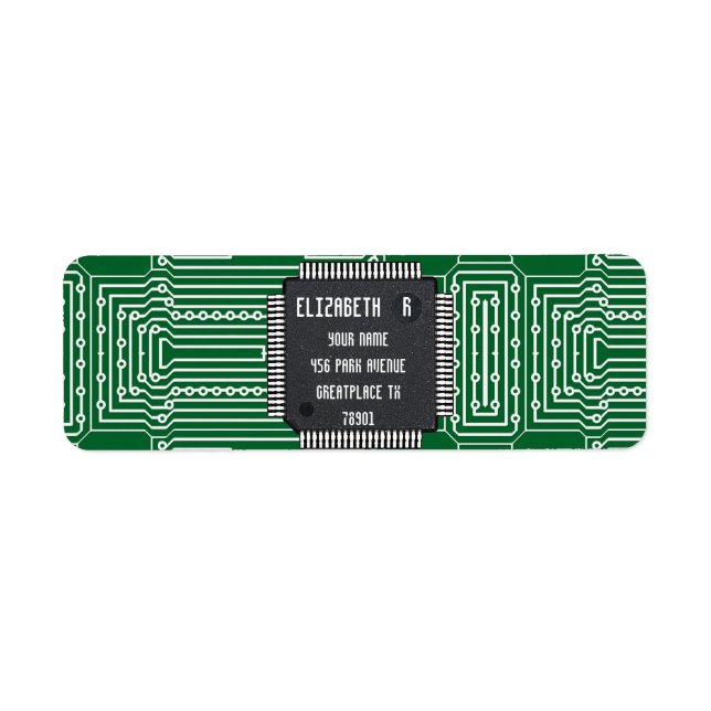 Chip på tryckt kretskort med ditt namn returadress etikett (Framsidan)