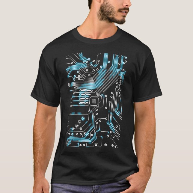 Chip-tryckt Circuit Coola Computer Techy Nerd Engi T Shirt (Framsida)