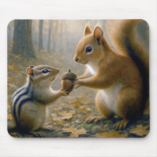 Chipmunk and Squirrel Sharing an Acorn Musmatta (Framsidan)