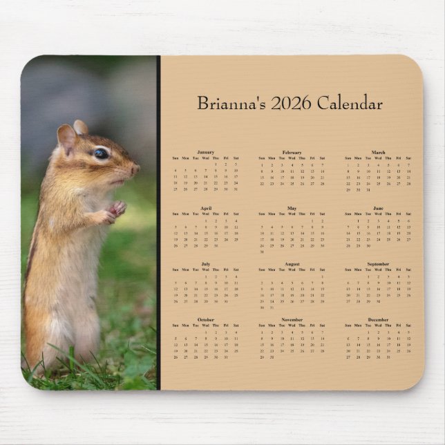 Chipmunk - Anpassningsbar heldags kalender för 202 Musmatta (Framsidan)
