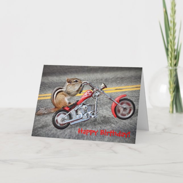 Chipmunk Biker Riding a Motorcle Kort (Framsida)