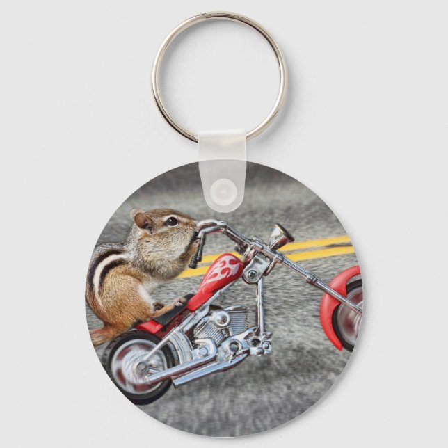 Chipmunk Biker Riding a Motorcle Nyckelring (Framsida)