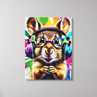 Chipmunk i hörlurar, graffiti canvastryck