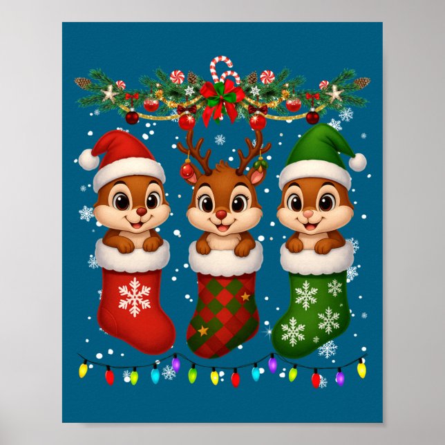 Chipmunk In Christmas Socks Lights Chipmunk Xmas L Poster (Framsidan)
