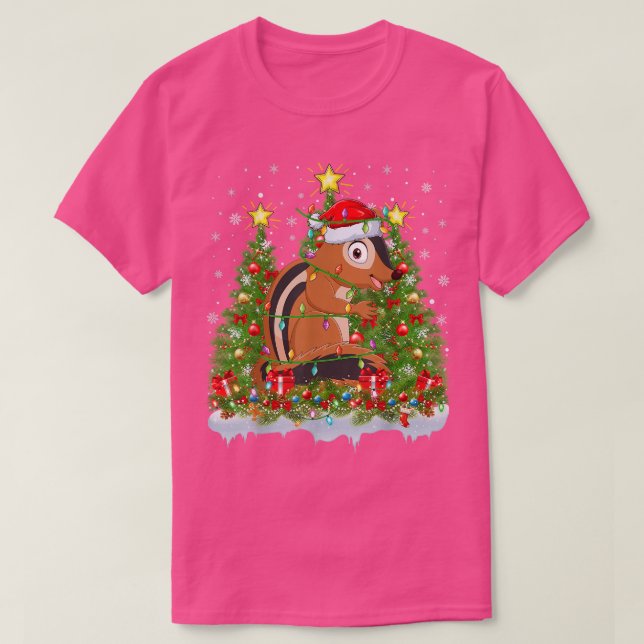Chipmunk Julafton Ljus Santa Chipmunk Julgran T Shirt (Design framsida)