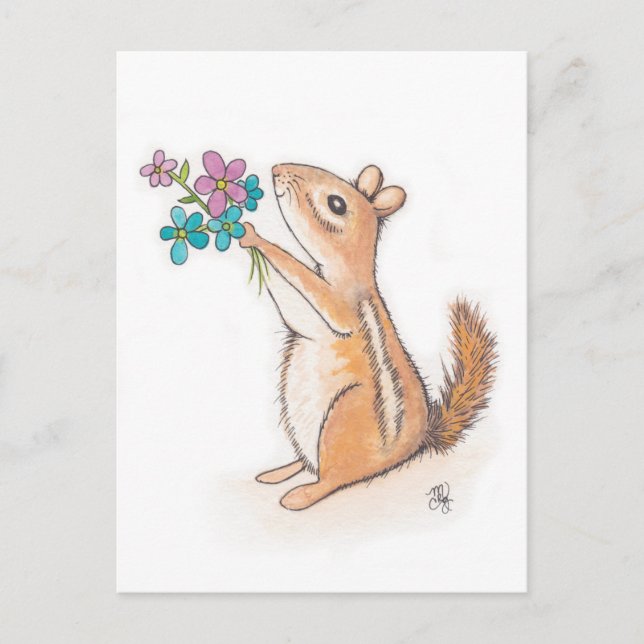 Chipmunk med Flower Bouquet Vykort (Framsida)