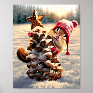 Chipmunk med Gräs Cone Träd Poster