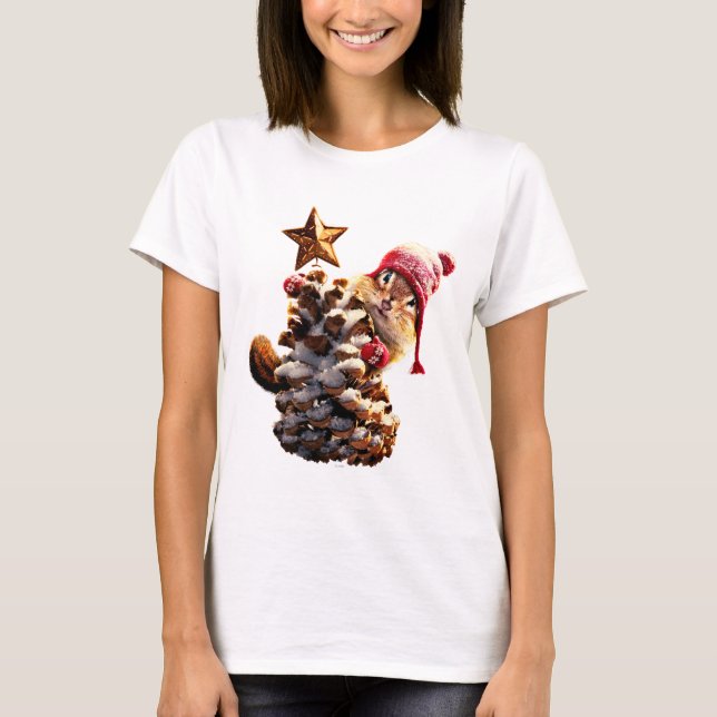 Chipmunk med Gräs Cone Träd T Shirt (Framsida)