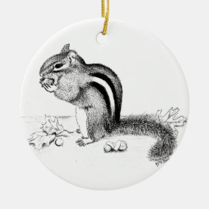Chipmunk och Acorns Julgransprydnad Keramik
