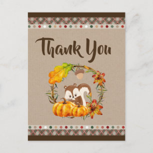 Chipmunk och Pumpkins Fall Rustic Tack Vykort