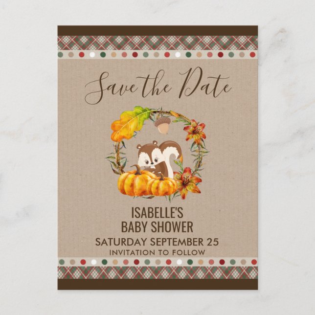 Chipmunk och Pumpkins Fall RusticSTD Meddelande Vykort (Framsida)