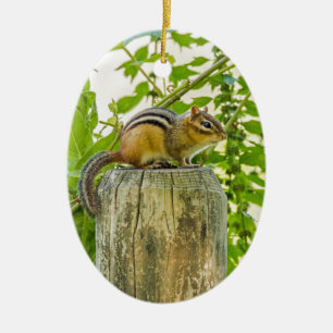 Chipmunk på ett stängslet julgransprydnad keramik