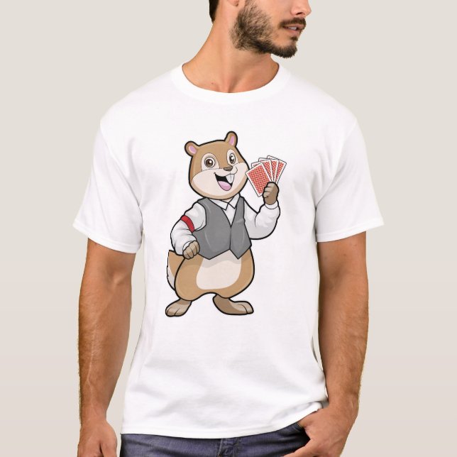 Chipmunk på Poker med Poker-kort T Shirt (Framsida)