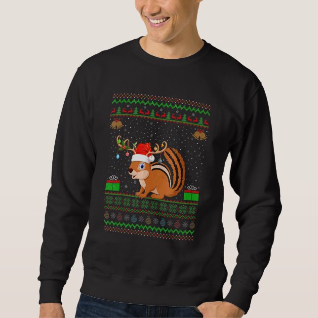 Chipmunk Santa Hat Matching Ugly Chipmunk Christm Lång Ärmad Tröja (Framsida)