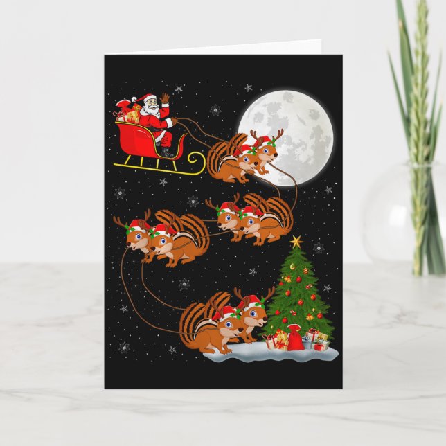Chipmunk Santa Sleigh Flying Funny Magical Christm Kort (Framsida)
