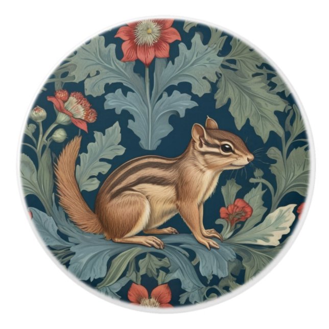 Chipmunk William Morris stil Höger Facing Leafy Knopp (Framsidan)
