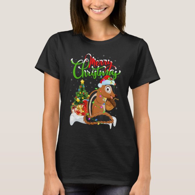 Chipmunk   Xmas Decorations Santa Chipmunk Christm T Shirt (Framsida)