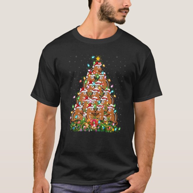 Chipmunk  Xmas Lights Santa Chipmunk Christmas Tre T Shirt (Framsida)