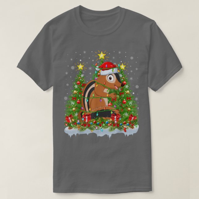 Chipmunk Xmas Lights Santa Chipmunk Christmas Tree T Shirt (Design framsida)