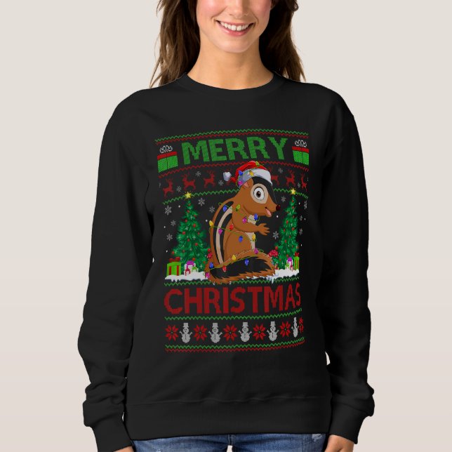 Chipmunk   Xmas Tree Light Ugly Santa Chipmunk Chr T Shirt (Framsida)