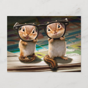 Chipmunkar i läsglas inbjudan vykort