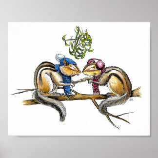 Chipmunkar under Mistletoe Print Poster