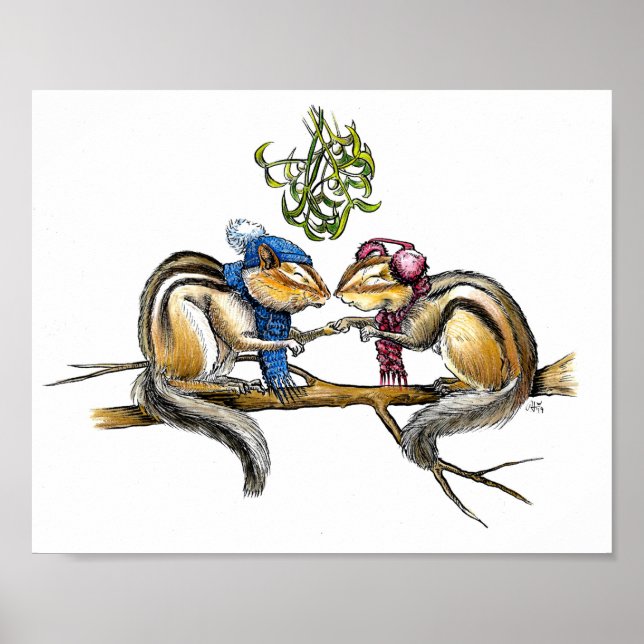 Chipmunkar under Mistletoe Print Poster (Framsidan)
