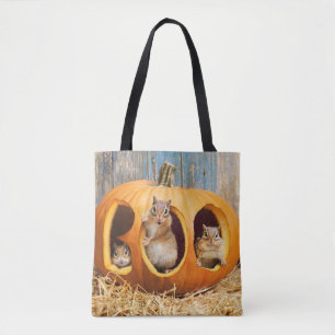 Chipmunks Inside Boo Jack-o-Lantern Tygkasse