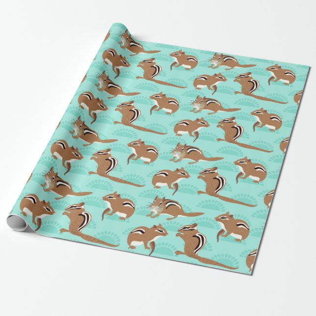Chipmunks on Mint Grönt Background Patterned Presentpapper (Utrullad)