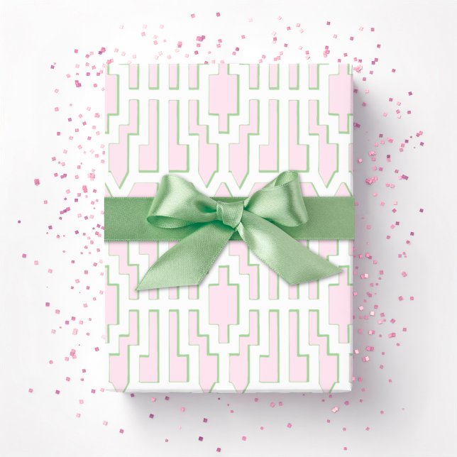 Chippendale Fret i rosa och grönt Presentpapper (Skapare uppladdad)