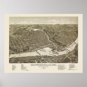 Chippewa Falls panorama- karta för WI - 1886 Poster