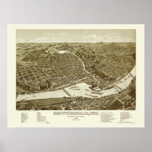 Chippewa Falls panorama- karta för WI - 1886 Poster