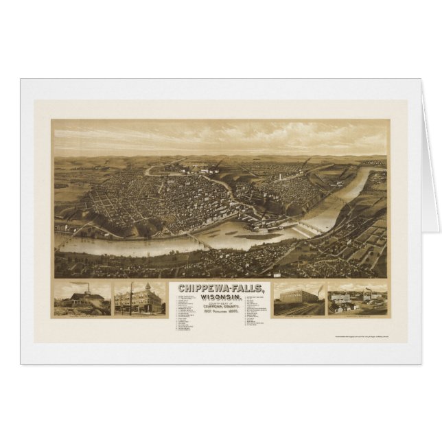 Chippewa Falls panorama- karta för WI - 1907 Hälsningskort (Framsidan Horizontal)